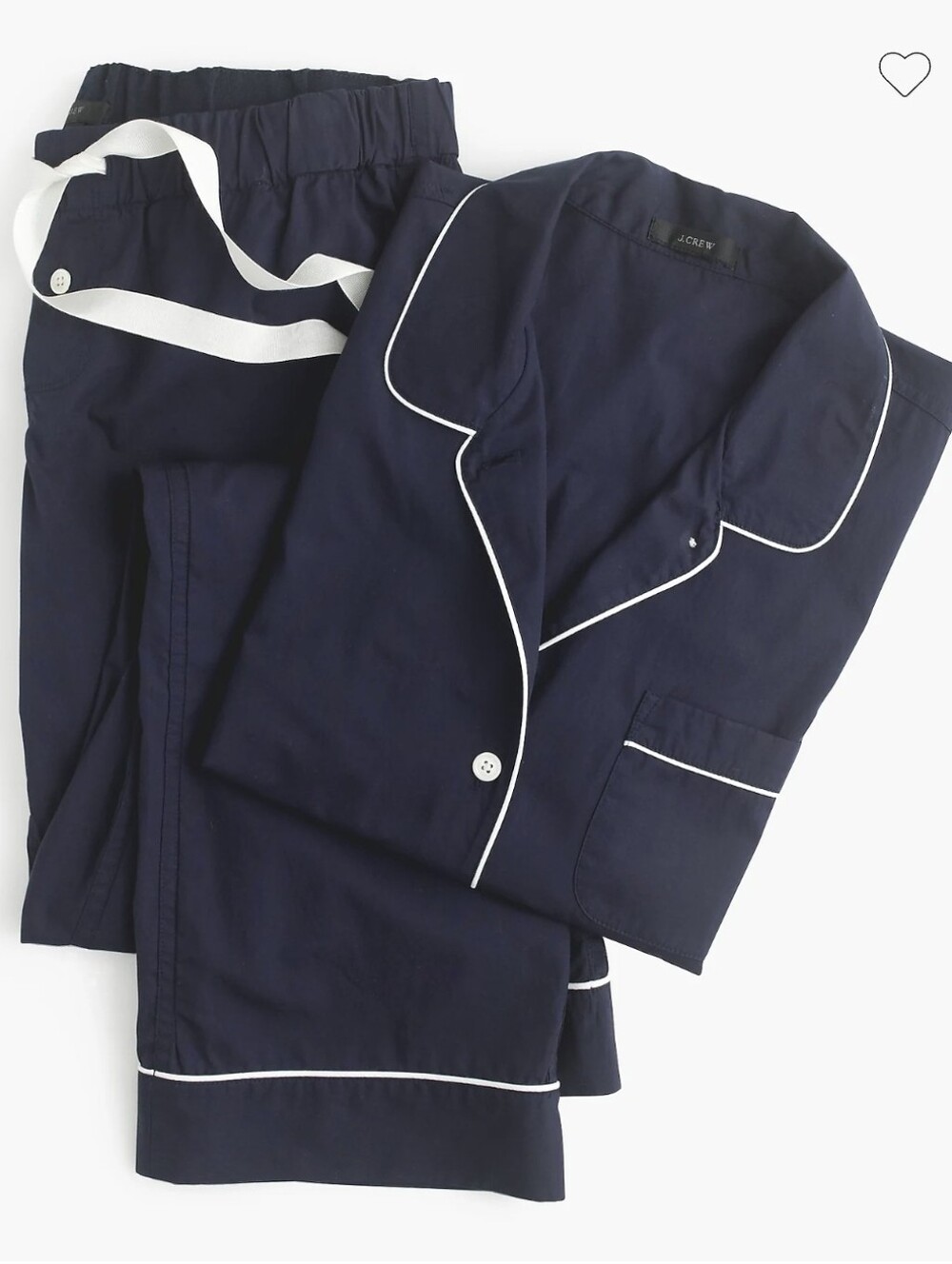 J.Crew End-on-End Cotton Long Sleeve Pajama Set Navy White Piping Small